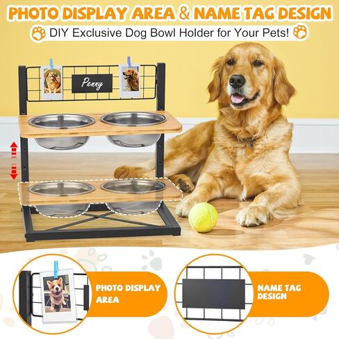 أوعية مرتفعة للكلاب، 12 أوعية للكلاب مرتفعة من الخيزران قابلة للتعديل، مزودة بمياه مغذية مع وعائين من الفولاذ المقاوم للصدأ، قابلة للتعديل بارتفاع 4.8 بوصة حتى 15.7 بوصة، أوعية مرتفعة للحيوانات الأليفة للكلاب والقطط الصغيرة والمتوسطة والكبيرة in Kuwait