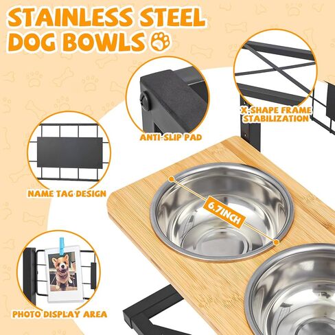 أوعية مرتفعة للكلاب، 12 أوعية للكلاب مرتفعة من الخيزران قابلة للتعديل، مزودة بمياه مغذية مع وعائين من الفولاذ المقاوم للصدأ، قابلة للتعديل بارتفاع 4.8 بوصة حتى 15.7 بوصة، أوعية مرتفعة للحيوانات الأليفة للكلاب والقطط الصغيرة والمتوسطة والكبيرة in Kuwait