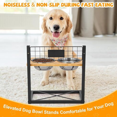 أوعية مرتفعة للكلاب، 12 أوعية للكلاب مرتفعة من الخيزران قابلة للتعديل، مزودة بمياه مغذية مع وعائين من الفولاذ المقاوم للصدأ، قابلة للتعديل بارتفاع 4.8 بوصة حتى 15.7 بوصة، أوعية مرتفعة للحيوانات الأليفة للكلاب والقطط الصغيرة والمتوسطة والكبيرة in Kuwait