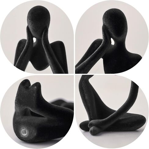 FJS Black Velvet Thinker Statue Decor Set of 3, Art Statue Living Room Decor, Modern Sculpture Decorations for Office Shelf Table, Home Decor Knick Knacks for Shelves in Saudi Arabia