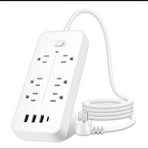 قطاع الطاقة الواقي من زيادة التيار (2000 وات)، 6 منافذ تيار متردد، 3 منافذ USB، 1 لوحة تصحيح ذكية من النوع C بطول سلك 1.2 متر (أسود) in Kuwait