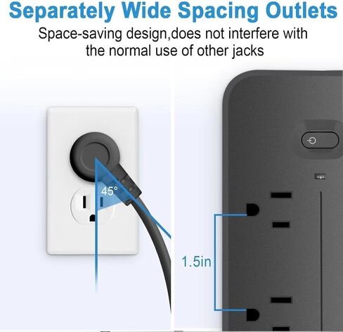 قطاع الطاقة الواقي من زيادة التيار (2000 وات)، 6 منافذ تيار متردد، 3 منافذ USB، 1 لوحة تصحيح ذكية من النوع C بطول سلك 1.2 متر (أسود) in Kuwait