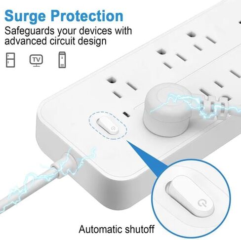 قطاع الطاقة الواقي من زيادة التيار (2000 وات)، 6 منافذ تيار متردد، 3 منافذ USB، 1 لوحة تصحيح ذكية من النوع C بطول سلك 1.2 متر (أسود) in Kuwait