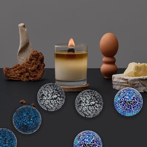 Kesywale 6PCS Decorative Balls Set 2.4 Inches/ 6cm Small Mosaic Spheres Glass Orbs Decorative Balls for Centerpiece Bowls Vases Fillers Dining Coffee Table Wedding Party Decor (Black) in Saudi Arabia