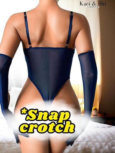 Kaei&Shi Sheer Corset Bodysuit, High Cut, Matching Gloves, Mesh Lingerie in Saudi Arabia