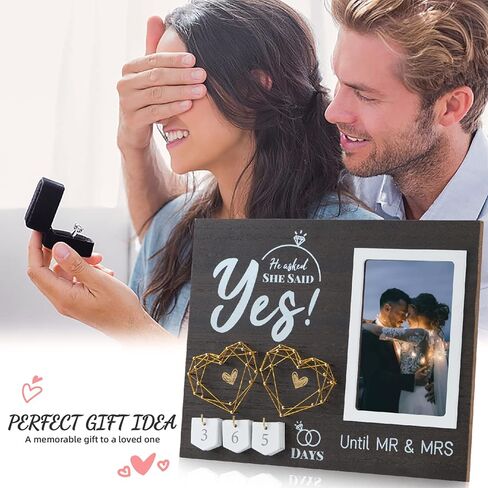 Wovla Engagement Gifts for Couple Her, Wedding Countdown Heart Thumbprint Engagement Picture Frame and Ink Kit, Best Engagement Gifts for Newly, Fiance Gifts- He Asked, She Said Yes Bride to be Gift in Kuwait