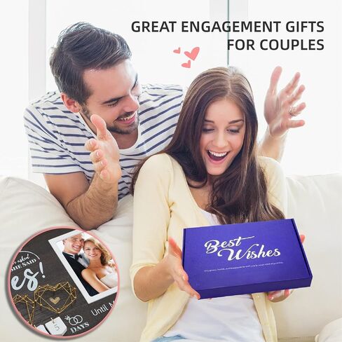 Wovla Engagement Gifts for Couple Her, Wedding Countdown Heart Thumbprint Engagement Picture Frame and Ink Kit, Best Engagement Gifts for Newly, Fiance Gifts- He Asked, She Said Yes Bride to be Gift in Kuwait