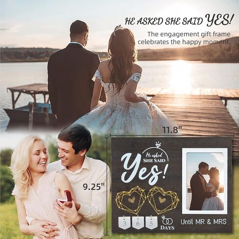 Wovla Engagement Gifts for Couple Her, Wedding Countdown Heart Thumbprint Engagement Picture Frame and Ink Kit, Best Engagement Gifts for Newly, Fiance Gifts- He Asked, She Said Yes Bride to be Gift in Kuwait