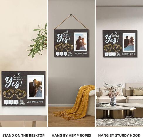 Wovla Engagement Gifts for Couple Her, Wedding Countdown Heart Thumbprint Engagement Picture Frame and Ink Kit, Best Engagement Gifts for Newly, Fiance Gifts- He Asked, She Said Yes Bride to be Gift in Kuwait