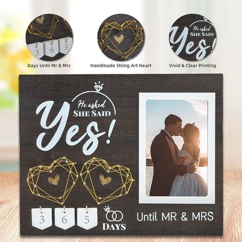 Wovla Engagement Gifts for Couple Her, Wedding Countdown Heart Thumbprint Engagement Picture Frame and Ink Kit, Best Engagement Gifts for Newly, Fiance Gifts- He Asked, She Said Yes Bride to be Gift in Kuwait