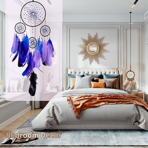 Brown Dream Catchers - Rooster Feathers with Multiring, Handmade Large Dreamcatcher for Bedroom, Dream Catcher for Girls, Dream Catchers for Boys, Dream Catcher Wall Decor in Saudi Arabia