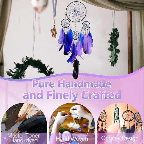 Brown Dream Catchers - Rooster Feathers with Multiring, Handmade Large Dreamcatcher for Bedroom, Dream Catcher for Girls, Dream Catchers for Boys, Dream Catcher Wall Decor in Saudi Arabia