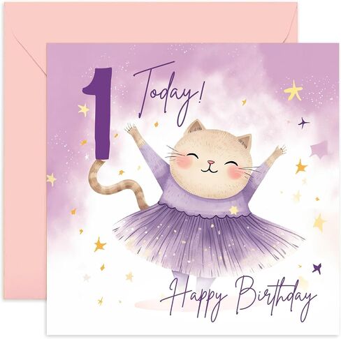 Old English Co. Sixth Birthday Card for Girls - Happy 6th Birthday - Age 6 - Six Years Old - Cute Ballerina Cat Animal Themed Birthday Card for Daughter, Niece, Granddaughter, Goddaughter in Saudi Arabia