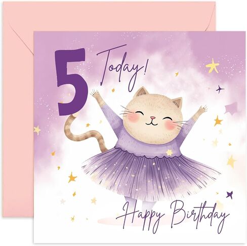 Old English Co. Sixth Birthday Card for Girls - Happy 6th Birthday - Age 6 - Six Years Old - Cute Ballerina Cat Animal Themed Birthday Card for Daughter, Niece, Granddaughter, Goddaughter in Saudi Arabia