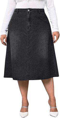 Milumia Women's Plus Size Jean Midi Skirt High Waisted A Line Denim Skirts Casual in Saudi Arabia