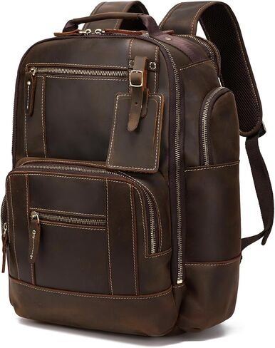 LANNSYNE Vintage Genuine Leather Backpack for men, 15.6" Laptop Backpack Travel Camping 24L Rucksack in Saudi Arabia