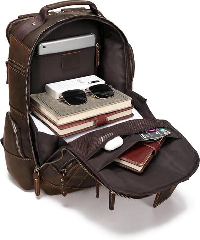 LANNSYNE Vintage Genuine Leather Backpack for men, 15.6" Laptop Backpack Travel Camping 24L Rucksack in Saudi Arabia