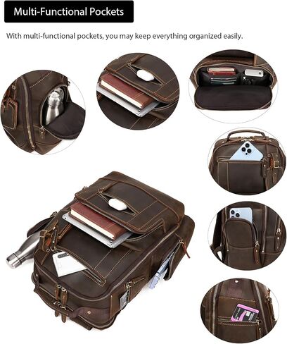 LANNSYNE Vintage Genuine Leather Backpack for men, 15.6" Laptop Backpack Travel Camping 24L Rucksack in Saudi Arabia