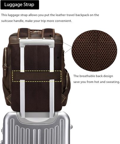 LANNSYNE Vintage Genuine Leather Backpack for men, 15.6" Laptop Backpack Travel Camping 24L Rucksack in Saudi Arabia
