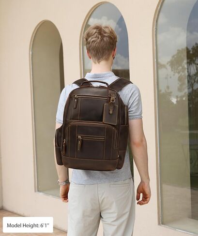 LANNSYNE Vintage Genuine Leather Backpack for men, 15.6" Laptop Backpack Travel Camping 24L Rucksack in Saudi Arabia