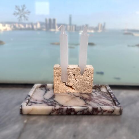Marble Candle Holder Travertine Candlestick Holder for Home Decor, Natural Stone Holder with Natural Split Face, 2 Holes (Beige Travertine) in Saudi Arabia