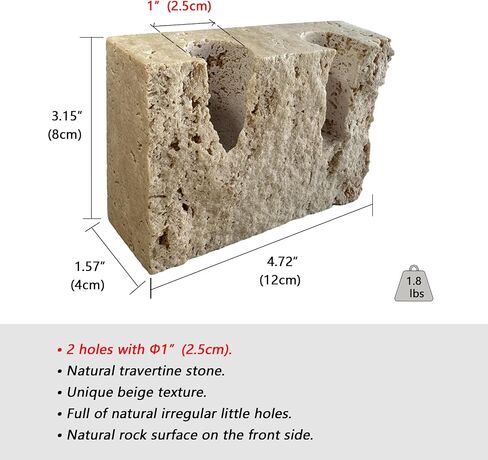Marble Candle Holder Travertine Candlestick Holder for Home Decor, Natural Stone Holder with Natural Split Face, 2 Holes (Beige Travertine) in Saudi Arabia