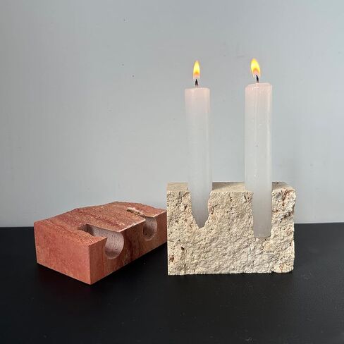 Marble Candle Holder Travertine Candlestick Holder for Home Decor, Natural Stone Holder with Natural Split Face, 2 Holes (Beige Travertine) in Saudi Arabia