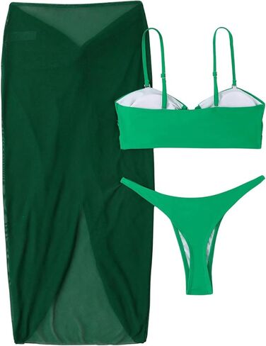 OYOANGLE Women's 3 Piece Bikini Set Swimsuit V Wired Bikini Bathing Suit with Twist Beach Skirt in Kuwait