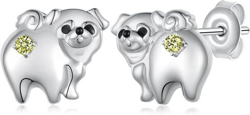 Pug Earrings Sterling Silver Dog Birthstone Earrings Pug Birthstone Gifts Jewelry for Women Girls in Kuwait