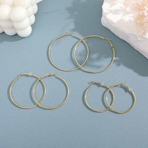 4 Pairs Silver Hoop Earrings for Women, 925 Sterling Silver Hypoallergenic Hoop Earrings Large Silver Hoop Earrings Set For Girls 30 40 50 60mm in Kuwait