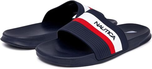 Nautica Men's Athletic Slide Comfort Sandal-Topco Stripe-Navy/White-Size-11 in Saudi Arabia