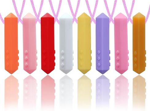 Chew Necklaces for Sensory Kids, 8 Pack Chewy Necklace Sensory Boys and Girls with Autism, ADHD, SPD, Biting, Silicone Teething Necklace Oral Chew Toys for Adults Reduce Chewing Anxiety Fidget in Saudi Arabia