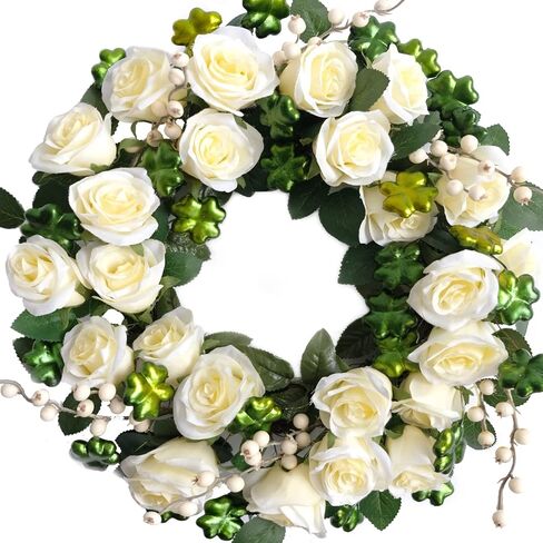 idyllic St. Patrick's Day Decoration Wreath for Front Door with Bowknot,Saint Patrick Day Decoration Wreath,Shamrock Clover Wreath for Kitchen Window Wall Party Home Decor in Saudi Arabia