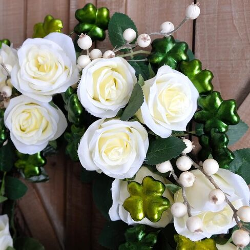 idyllic St. Patrick's Day Decoration Wreath for Front Door with Bowknot,Saint Patrick Day Decoration Wreath,Shamrock Clover Wreath for Kitchen Window Wall Party Home Decor in Saudi Arabia