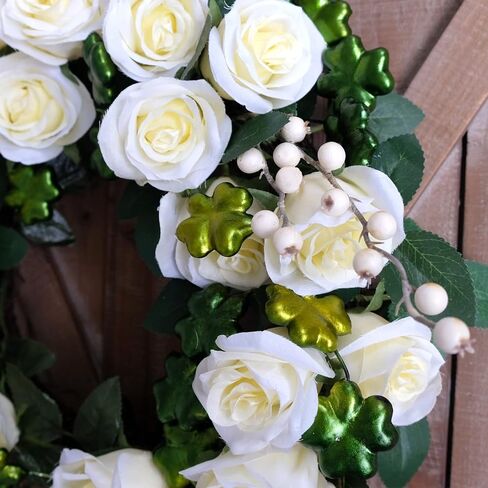 idyllic St. Patrick's Day Decoration Wreath for Front Door with Bowknot,Saint Patrick Day Decoration Wreath,Shamrock Clover Wreath for Kitchen Window Wall Party Home Decor in Saudi Arabia