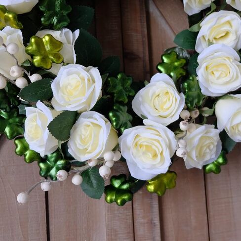 idyllic St. Patrick's Day Decoration Wreath for Front Door with Bowknot,Saint Patrick Day Decoration Wreath,Shamrock Clover Wreath for Kitchen Window Wall Party Home Decor in Saudi Arabia