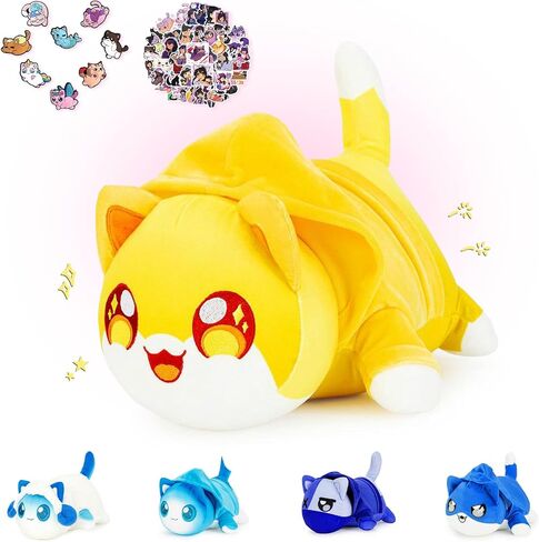 KOWSI 61PCS 11inches Cheeseburger Cat Plush + 60Sticker Meemeows Cute Food Cat Plush Collection 100% Polyester Plushie Pillow Embroidered Soft Stuffed Animal Collectible (Cheeseburger Cat) in Saudi Arabia