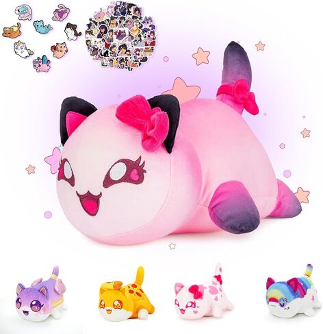 KOWSI 61PCS 11inches Cheeseburger Cat Plush + 60Sticker Meemeows Cute Food Cat Plush Collection 100% Polyester Plushie Pillow Embroidered Soft Stuffed Animal Collectible (Cheeseburger Cat) in Saudi Arabia