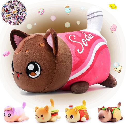 KOWSI 61PCS 11inches Cheeseburger Cat Plush + 60Sticker Meemeows Cute Food Cat Plush Collection 100% Polyester Plushie Pillow Embroidered Soft Stuffed Animal Collectible (Cheeseburger Cat) in Saudi Arabia