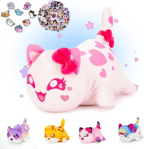 KOWSI 61PCS 11inches Cheeseburger Cat Plush + 60Sticker Meemeows Cute Food Cat Plush Collection 100% Polyester Plushie Pillow Embroidered Soft Stuffed Animal Collectible (Cheeseburger Cat) in Saudi Arabia