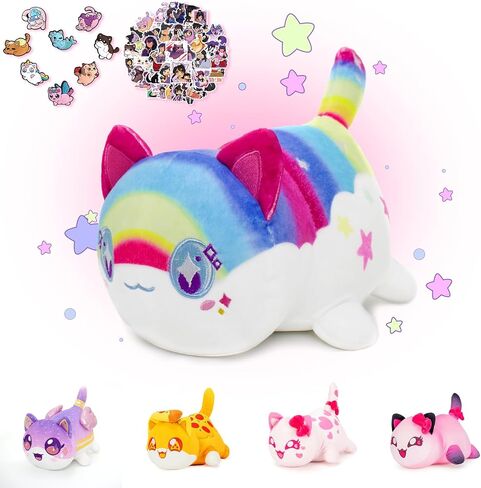 KOWSI 61PCS 11inches Cheeseburger Cat Plush + 60Sticker Meemeows Cute Food Cat Plush Collection 100% Polyester Plushie Pillow Embroidered Soft Stuffed Animal Collectible (Cheeseburger Cat) in Saudi Arabia