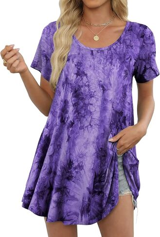 BELAROI Plus Size Tunic Tops Women Summer Casual Short Sleeve Shirts for Leggings Loose Fit Flowy Scoop Neck in Saudi Arabia
