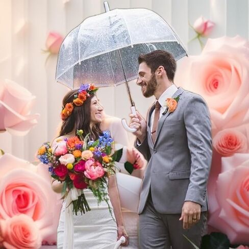 Clear Bubble Umbrella - Automatic opening clear dome umbrella with the stylish J-shaped handle for men and women, clear umbrella wedding, outings and large group gatherings, graduations, proms, or daily city walks in Saudi Arabia