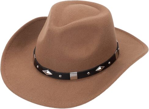 Felt Western Cowboy Hat for Men Women Faux Classic Fedora Roll Up Brim Hat Western Cowboy Outdoor Hat with Belt… in Kuwait