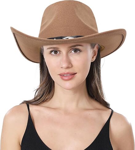 Felt Western Cowboy Hat for Men Women Faux Classic Fedora Roll Up Brim Hat Western Cowboy Outdoor Hat with Belt… in Kuwait