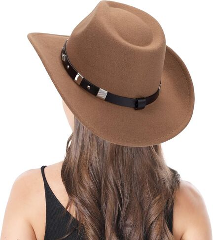 Felt Western Cowboy Hat for Men Women Faux Classic Fedora Roll Up Brim Hat Western Cowboy Outdoor Hat with Belt… in Kuwait