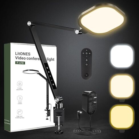 LitONES Video Conference Lighting for Computer, Zoom, Video Recording,White | 15W Desk Ring Light with C- Clamp, Swing Arm, Remote, Memory & Timer CRI 97.8, Video Lighting for Webcam,Streaming, Podcast in Saudi Arabia