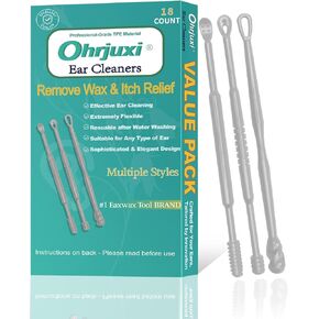 Ohrjuxi Ear Wax Removal - 18 PCS Reusable Ear Cleaner, 3 Styles, Professional-Grade TPE, Effective & Gentle Ear Cleaning Kit, Clogged & Itch Ear Relief - Suitable for All Types of Ears
