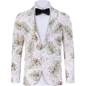 TURETRENDY Men's Printed Blazer Casual Slim Fit One Button Sports Coat Festival Party Jacket Squareheart 2XL
