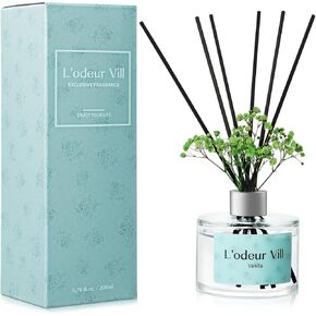 L'odeur Vill Reed Diffuser Set, 6.7 oz(200ml) Vanilla Scented Diffuser with 6 Oil Diffuser Sticks, Home Fragrance Essential Oil Reed Diffuser for Home Large Rooms Bathroom Shelf Decor